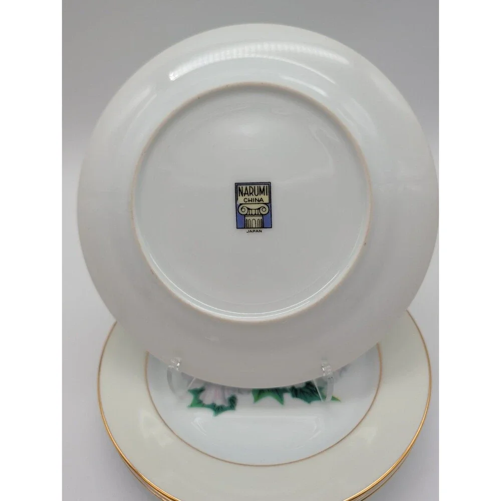 4 Vtg Kent Narumi China Tropical White Hibiscus Bread Plates KENTROP Japan